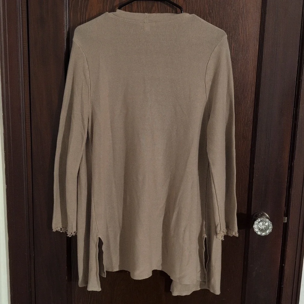 J.Jill Brown Linen Blend Open Front Cardigan Size Medium_4